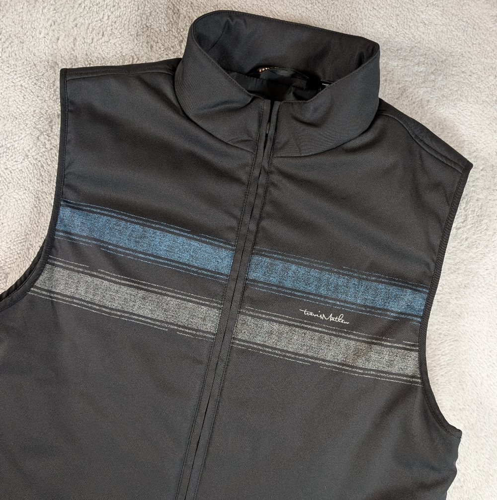 Travis Mathew Vest Mens Small Black Full Zip Striped Golf Outdoor Casual